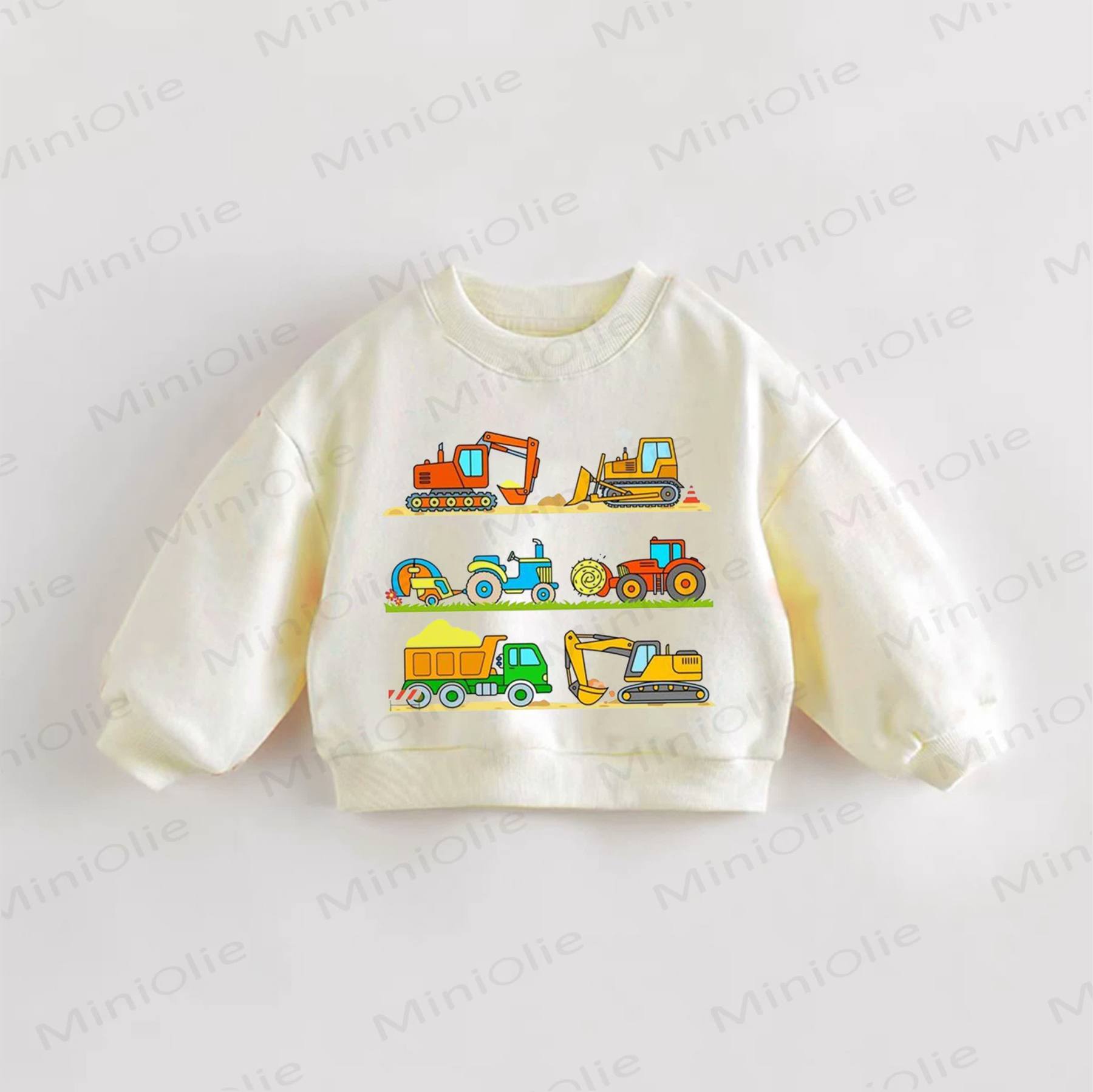 ベビー幼児用ショベルカー柄スウェットシャツ - クリーム - 3～5歳 - image 1