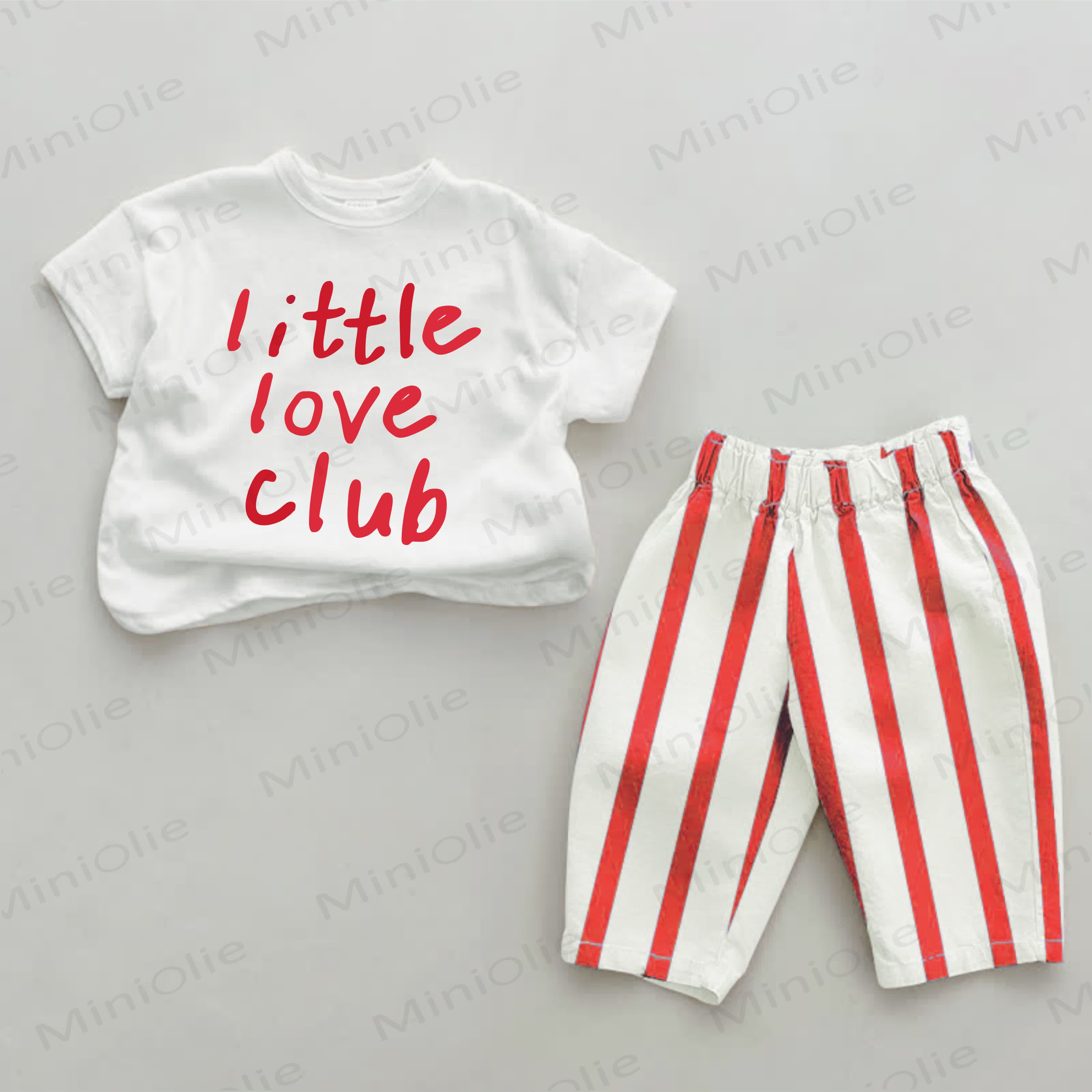 LITTLE LOVE CLUB用スローガン入り赤ストライプ柄ツーピースセット - 白と赤 - 2～3歳 - image 1