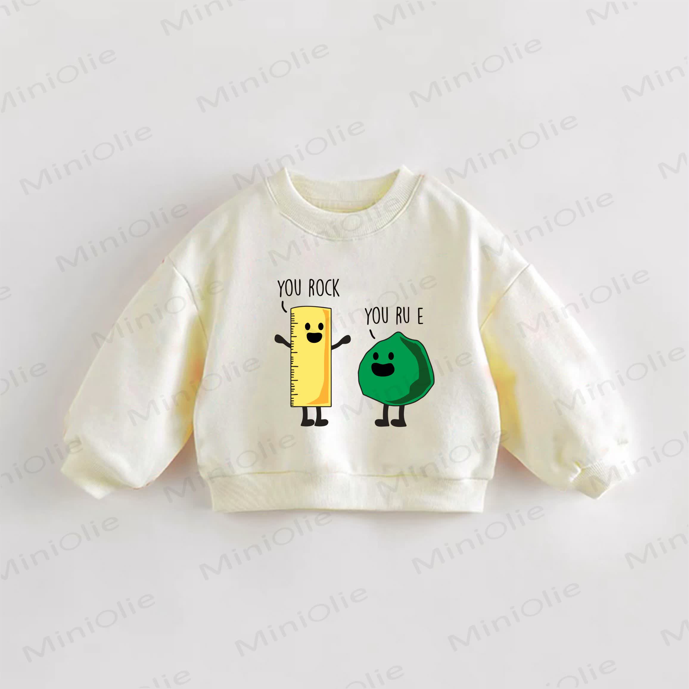 「YOU ROCK YOU RU E」ベビー幼児用定規石プリントスローガンスウェットシャツ - クリーム - 3～5歳 - image 1