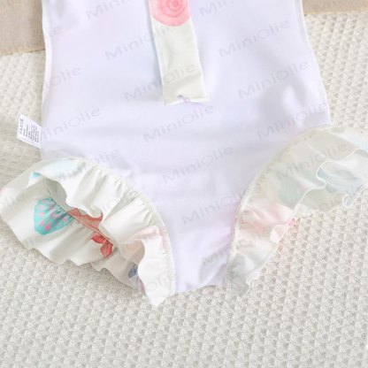幼児用女の子向けフリル付きラッシュガードワンピース水着（スイムキャップ付き） - image 9