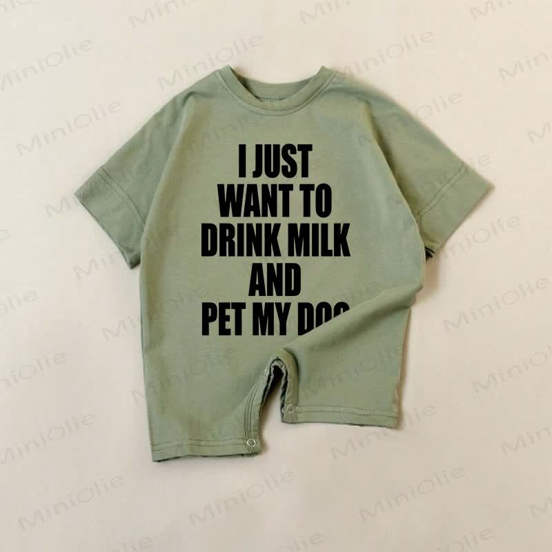 I JUST WANT TO DRINK MILK AND PET MY DOGベビーグリーン スローガンロンパース - 緑 - 18～24ヶ月 - image 1