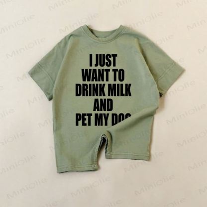 I JUST WANT TO DRINK MILK AND PET MY DOGベビーグリーン スローガンロンパース - 緑 - 18～24ヶ月 - image 1
