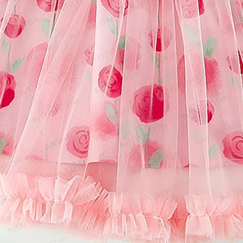 幼児用女の子向けピンク花柄リボンチュールノースリーブDress - image 8