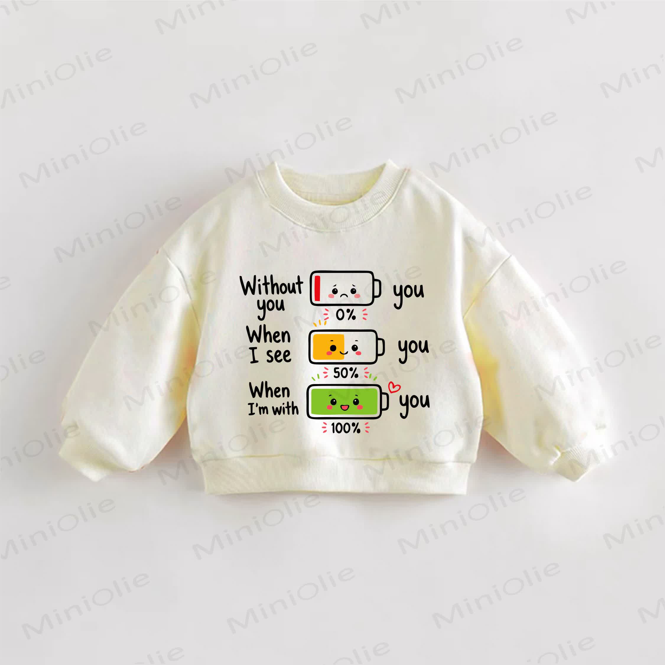 WITHOUT YOU WHEN I SEE YOU WHEN I'M WITH YOUベビー幼児用スローガン入りクリームスウェットシャツ - クリーム - 3～5歳 - image 1