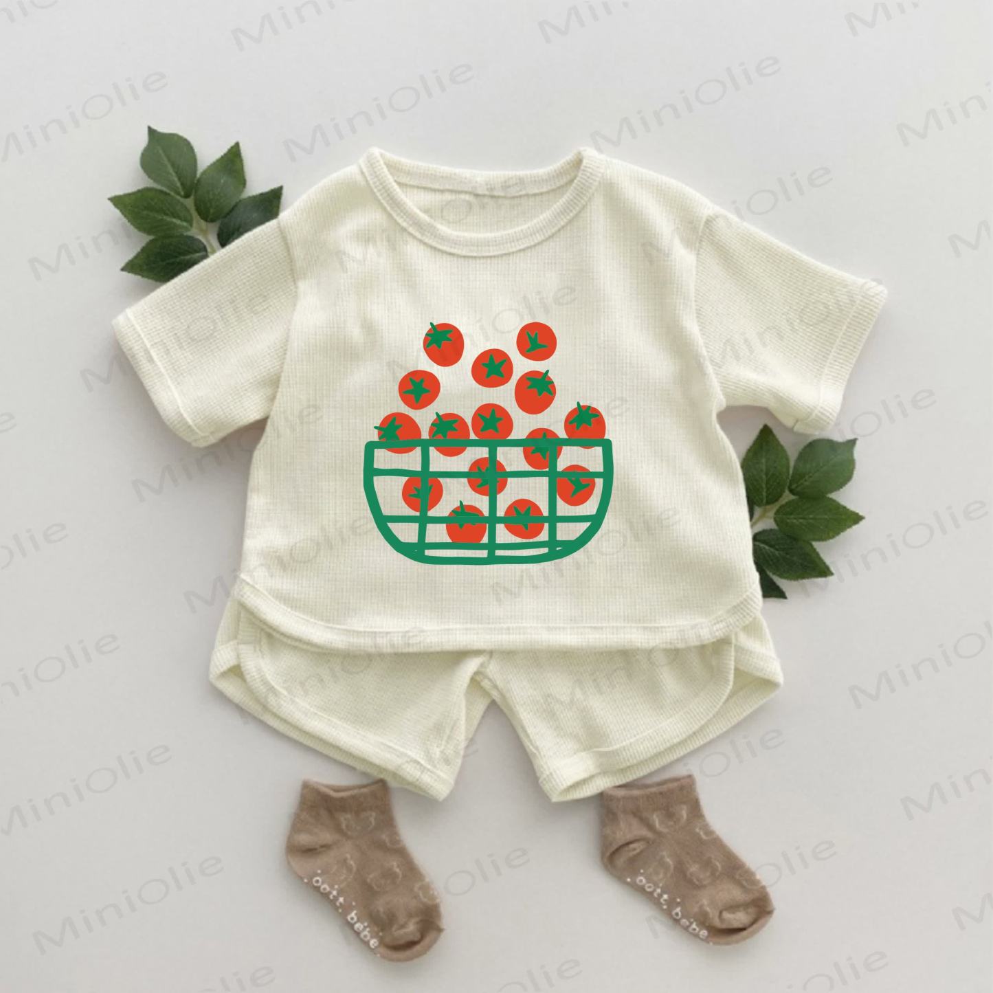 ミニトマト柄ワッフル 2枚セット - アプリコット - 2～3歳 - image 1