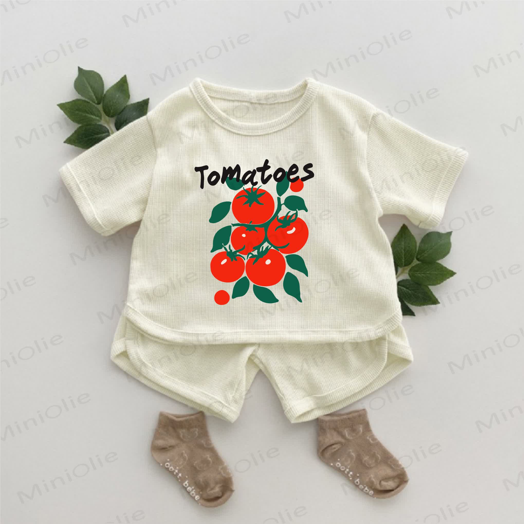 TOMATOESベビートマト柄のスローガン入りワッフル 2枚セット - アプリコット - 2～3歳 - image 1