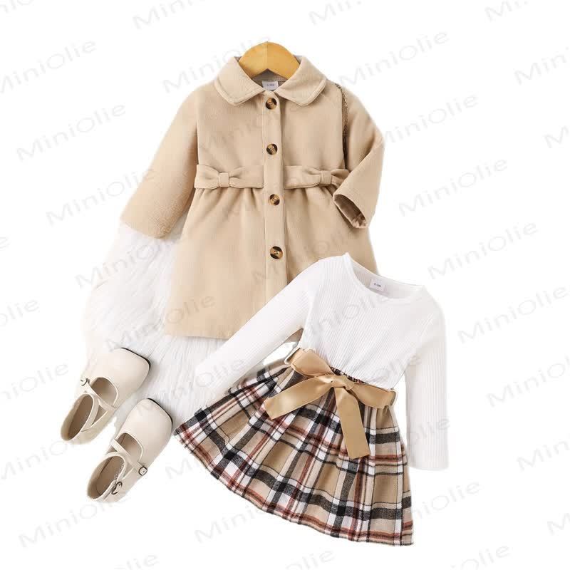 ベビーガールのボウノッチカラーコートとチェックDress - image 4