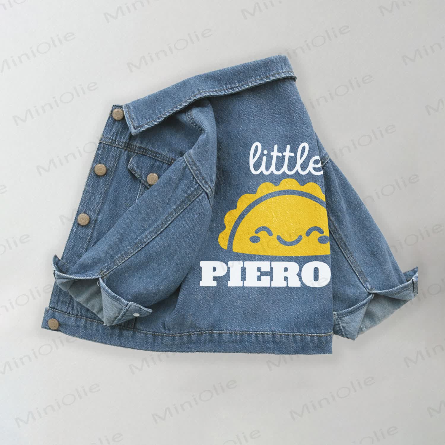 LITTLE PIEROGI幼児用 キッズ ゴールデンダンプリング柄 デニムジャケット - 青 - 10-11歳 - image 1