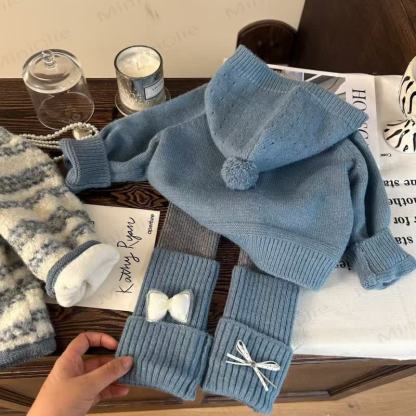 幼児用女の子用リボンニットセーター/フリース裏地レギンス - ブルーグレーのレギンス - 10歳 - image 3