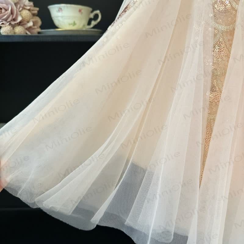 幼児用女の子用スパンコールメッシュフライングスリーブDress - image 7