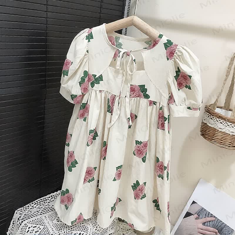 幼児用女の子向け花柄コットンパフスリーブDress - image 3