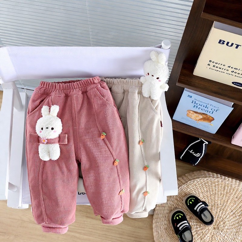 幼児用ベビーガールズ うさぎ柄フリースハーレムパンツ - image 1