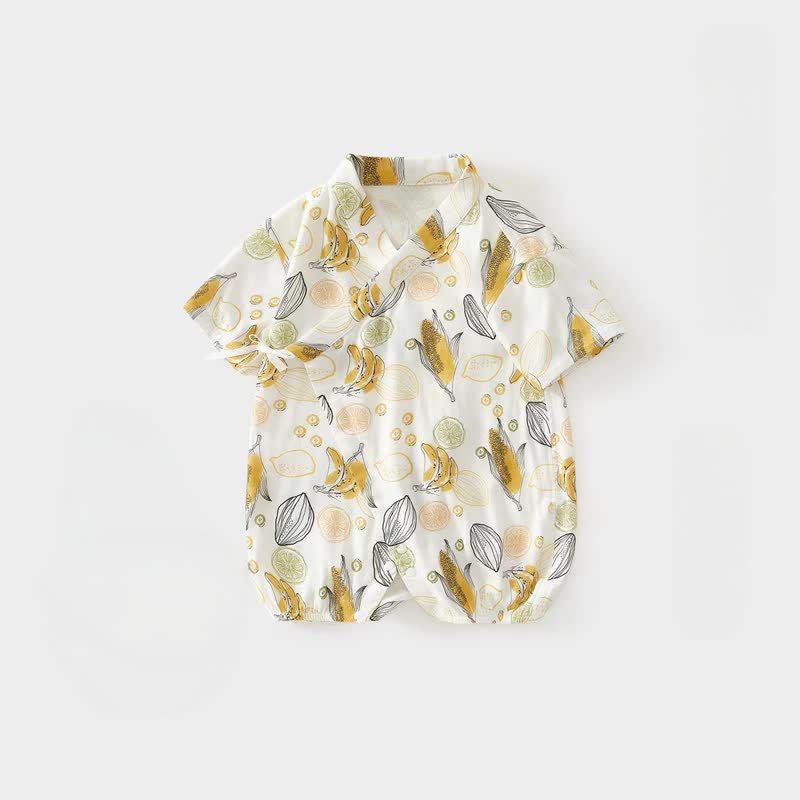 ベビー用ホワイトフルーツ/野菜/食べ物柄サマーラップフロントロンパース - バナナ - 15-22M - image 4