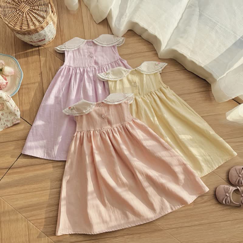 幼児用女の子向け花柄刺繍入りノースリーブDress - image 8