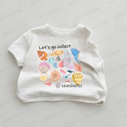 LET'S GO！ベビーホワイト貝殻プリントTシャツ - 白 - 18～24ヶ月 - image 1