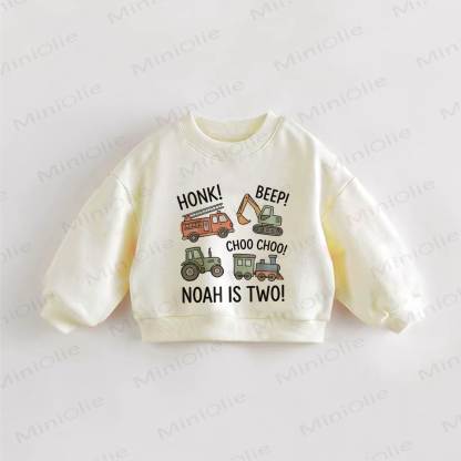 クラクション！BEEP!CHOO CHOO！NOAHはTWO！赤ちゃん用ショベルカー柄スウェットシャツ - クリーム - 3～5歳 - image 1