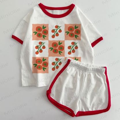 ベビートマト柄Tシャツ＆ショートパンツ 2点セット - 白と赤 - 3～5歳 - image 1
