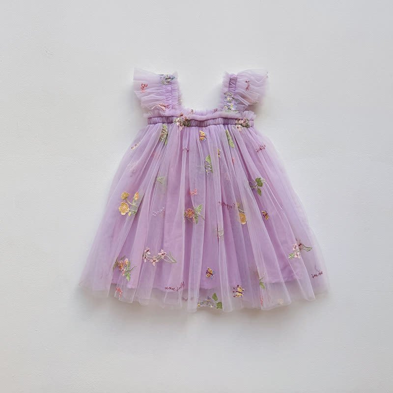 幼児用女の子用フラワーメッシュフライングスリーブDress - 紫 - 5～7歳 - image 8