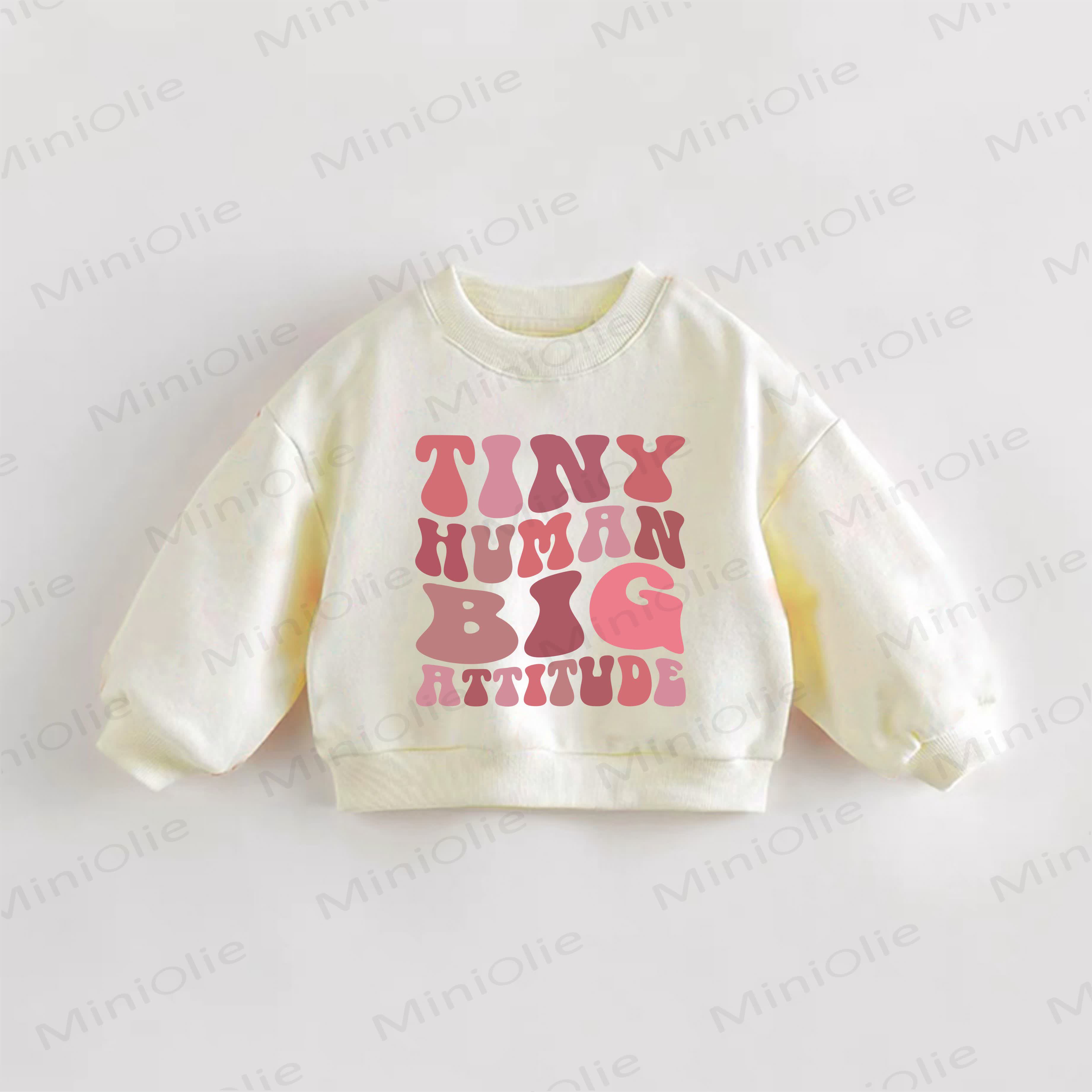 TINY HUMAN BIG ATTITUDE幼児用スローガンスウェットシャツ - クリーム - 3～5歳 - image 1