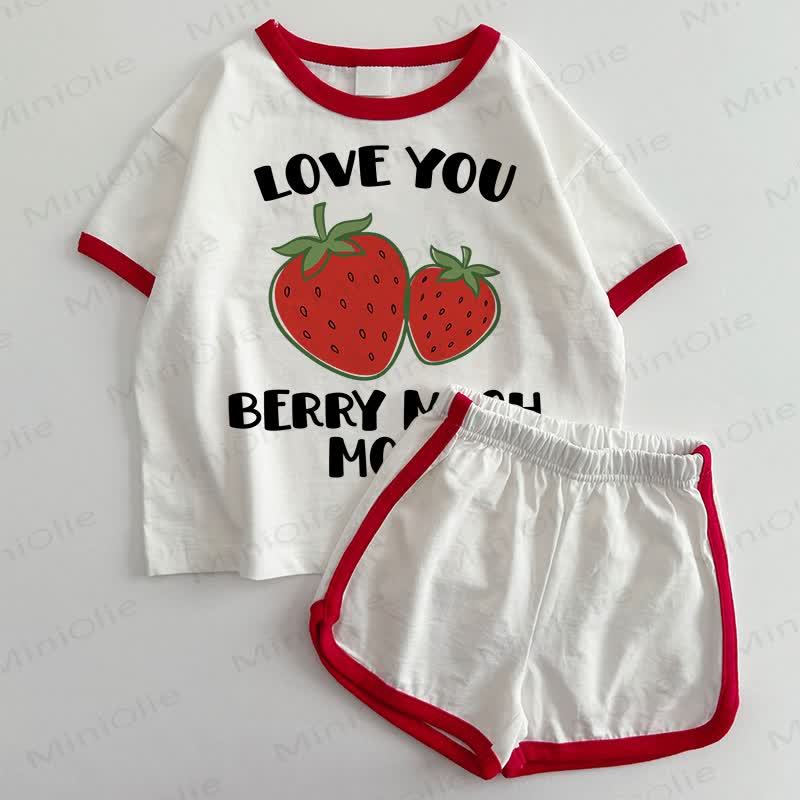 LOVE YOU BERRY MUCH MOM！ベビーTシャツ＆ショートパンツ 2点セット - 白と赤 - 3～5歳 - image 1