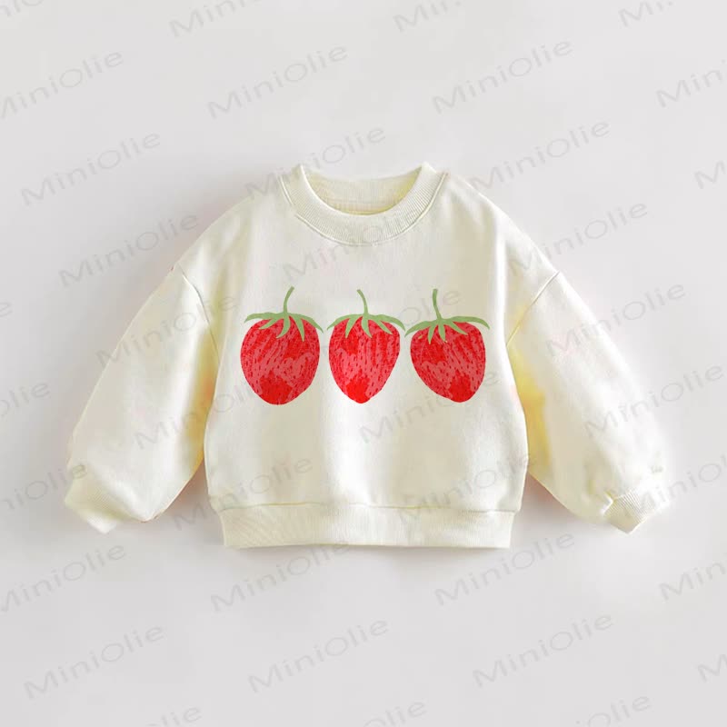 ベビー幼児用イチゴ柄スウェットシャツ - クリーム - 3～5歳 - image 1