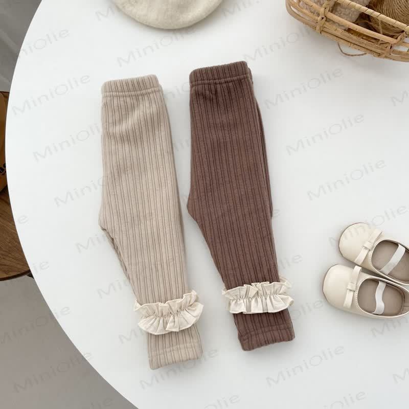 ベビーガールズ フリース裏地 レースリブ レギンス - image 3