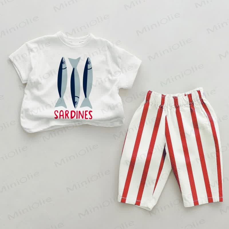 SARDINESベビー レッドストライプ 2点セット - 白と赤 - 2～3歳 - image 1