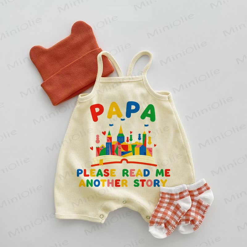 PAPA PLEASE READ ME ANOTHER STORY　ベビーワッフルサスペンダーロンパース - ベージュ - 18～24ヶ月 - image 1