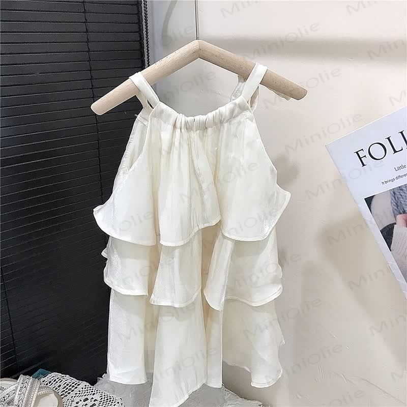 幼児用女の子向けコットンフリル付き無地ホワイトノースリーブDress - image 3