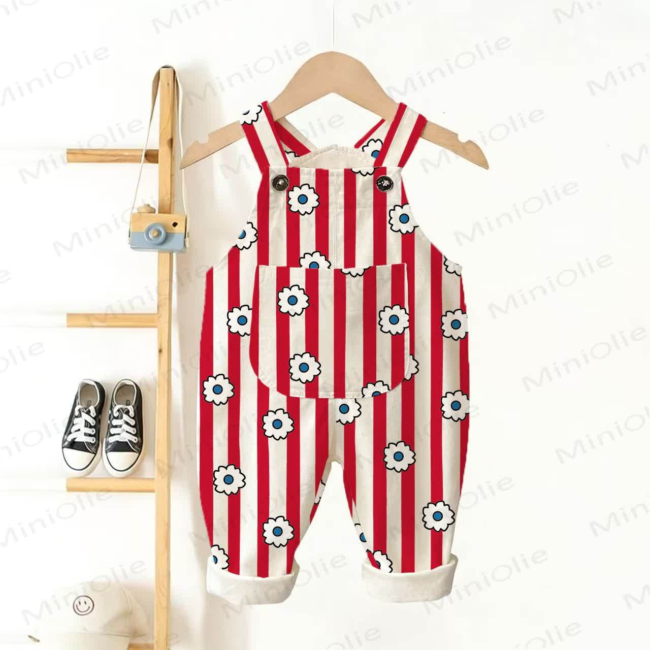 ベビー・幼児用 花柄ストライプオーバーオール - 白 - 3～5歳 - image 1