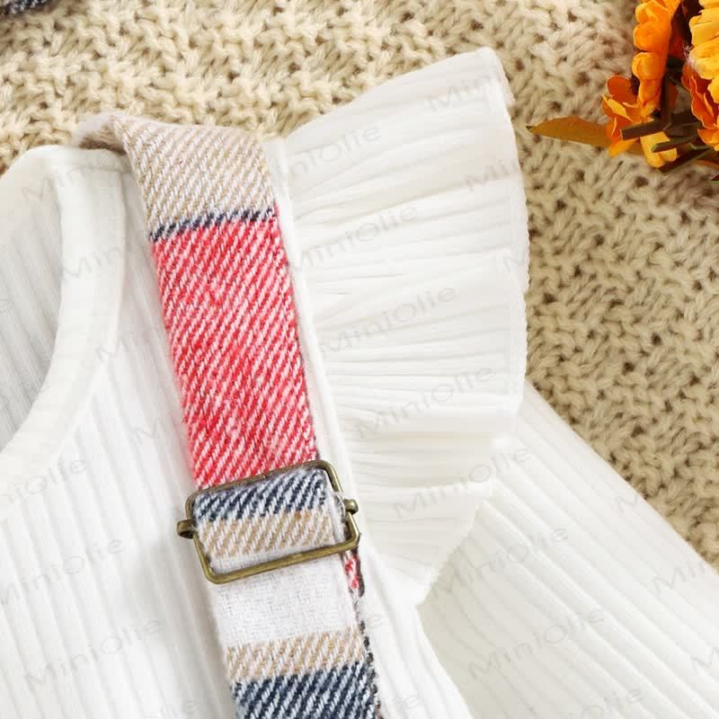 ベビー ブラック ホワイト チェック柄 サスペンダースカート 2ピースセット - image 12