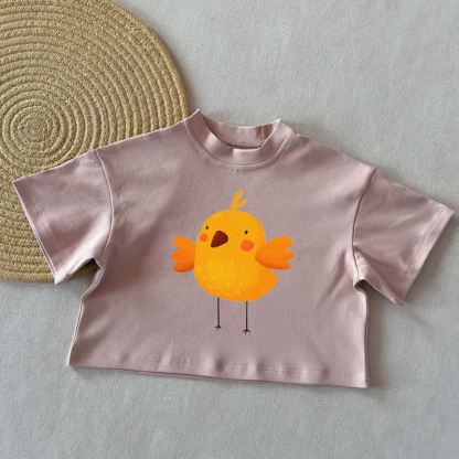 ひよこ柄サマーカジュアルTシャツ - コーラルピンク - 2～3歳 - image 3