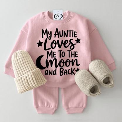 MY AUNTIE LOVES ME TO THE MOON AND BACKベビー用スウェットシャツ 2点セット - ピンク - 2～3歳 - image 3
