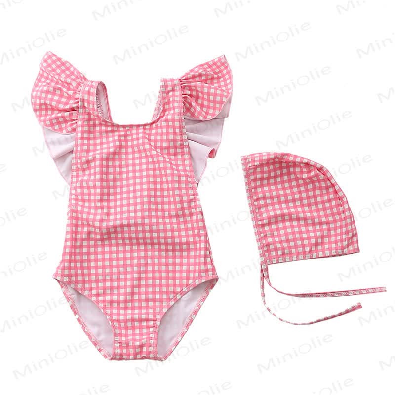 幼児用女の子向けストライプ柄チェック柄フルーツプリント水玉模様水着 - ピンク - 4～5歳 - image 5