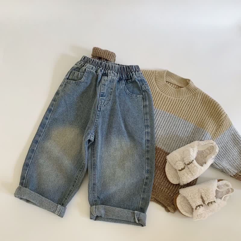 幼児男の子用デニム刺繍スマイルパンツ - image 2