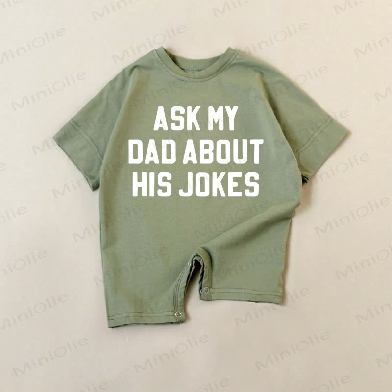 ASK MY DAD ABOUT HIS JOKES　ベビーグリーンのスローガンロンパース - 緑 - 18～24ヶ月 - image 1