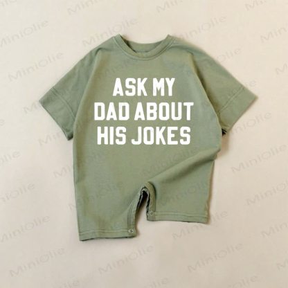 ASK MY DAD ABOUT HIS JOKES　ベビーグリーンのスローガンロンパース - 緑 - 18～24ヶ月 - image 1