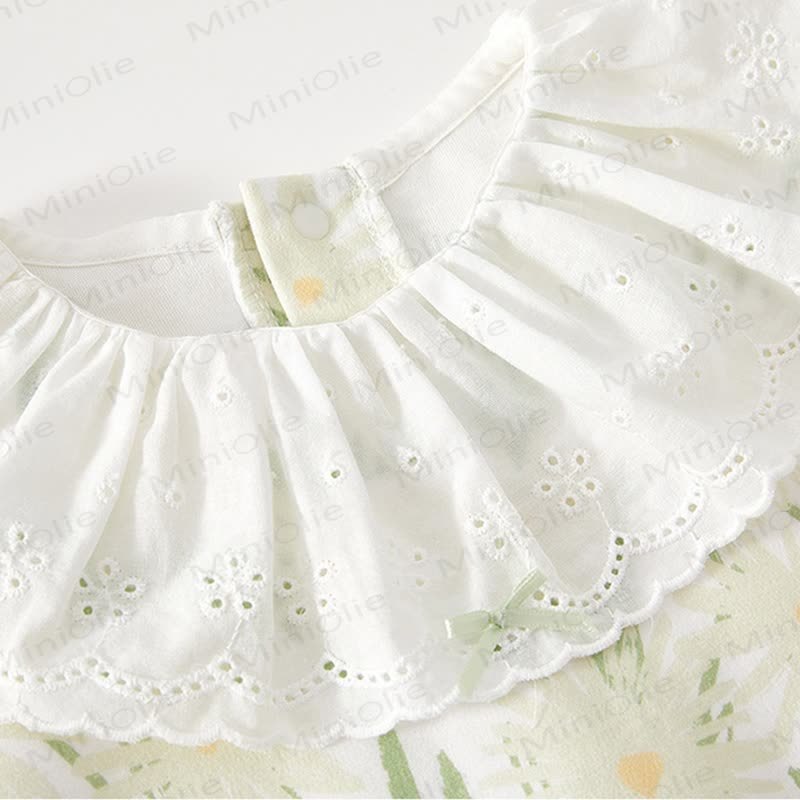 女の子用フラワーグリーンロンパース - image 3