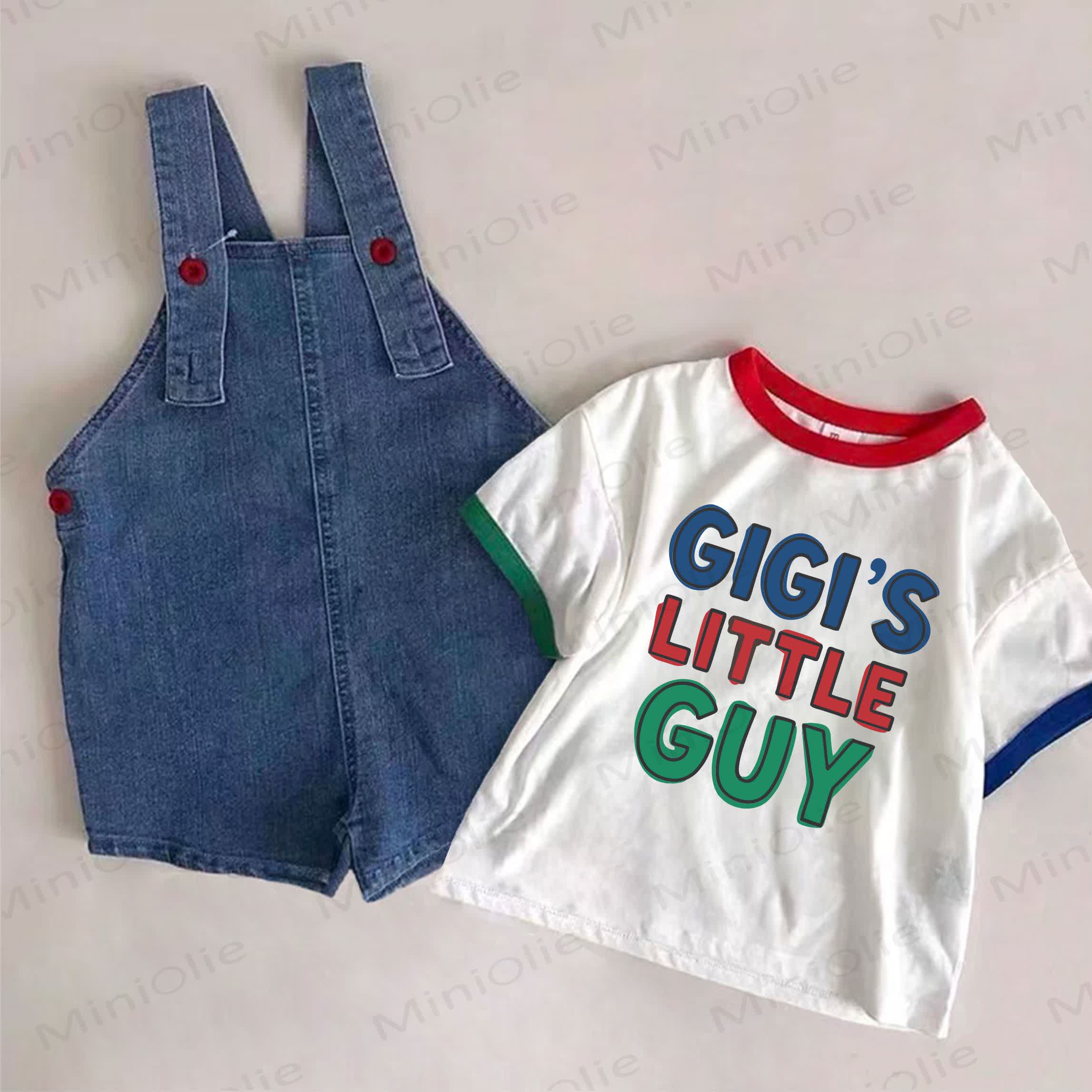 GIGI'S LITTLE GUYベビーデニムブルーオーバーオールとホワイトTシャツのツーピースセット - ホワイト＆ブルー - 2～3歳 - image 1