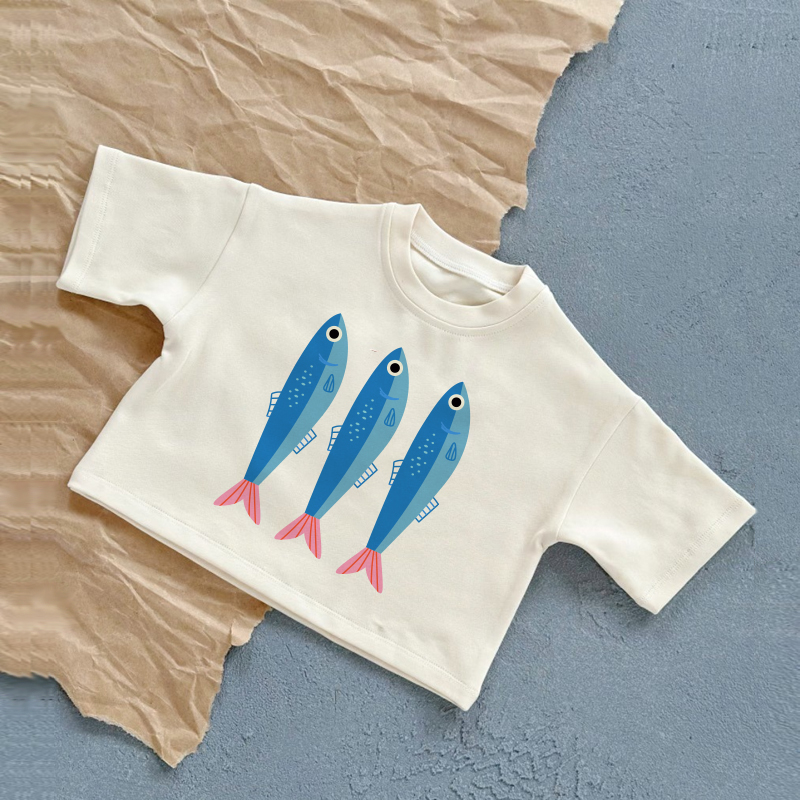 ベビーサーディン柄の白いカジュアルTシャツ - 白 - 2～3歳 - image 1