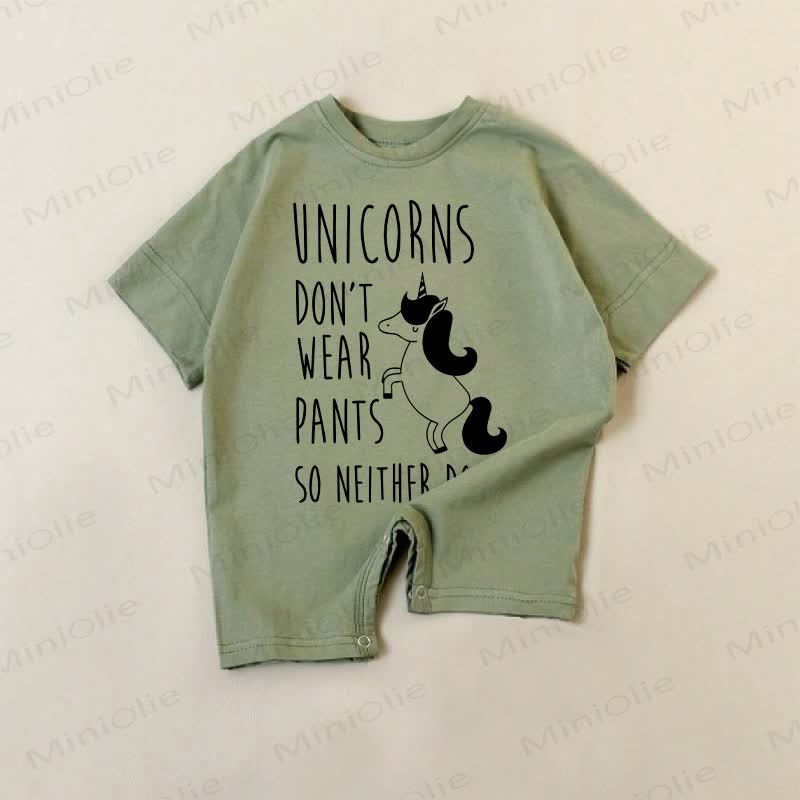 UNICORNS DON'T WEAR PANTS SO NEITHER DO I　ベビーグリーンのユニコーン柄ロンパース - 緑 - 18～24ヶ月 - image 1