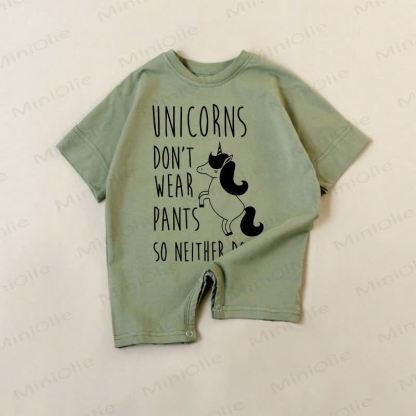 UNICORNS DON'T WEAR PANTS SO NEITHER DO I　ベビーグリーンのユニコーン柄ロンパース - 緑 - 18～24ヶ月 - image 1