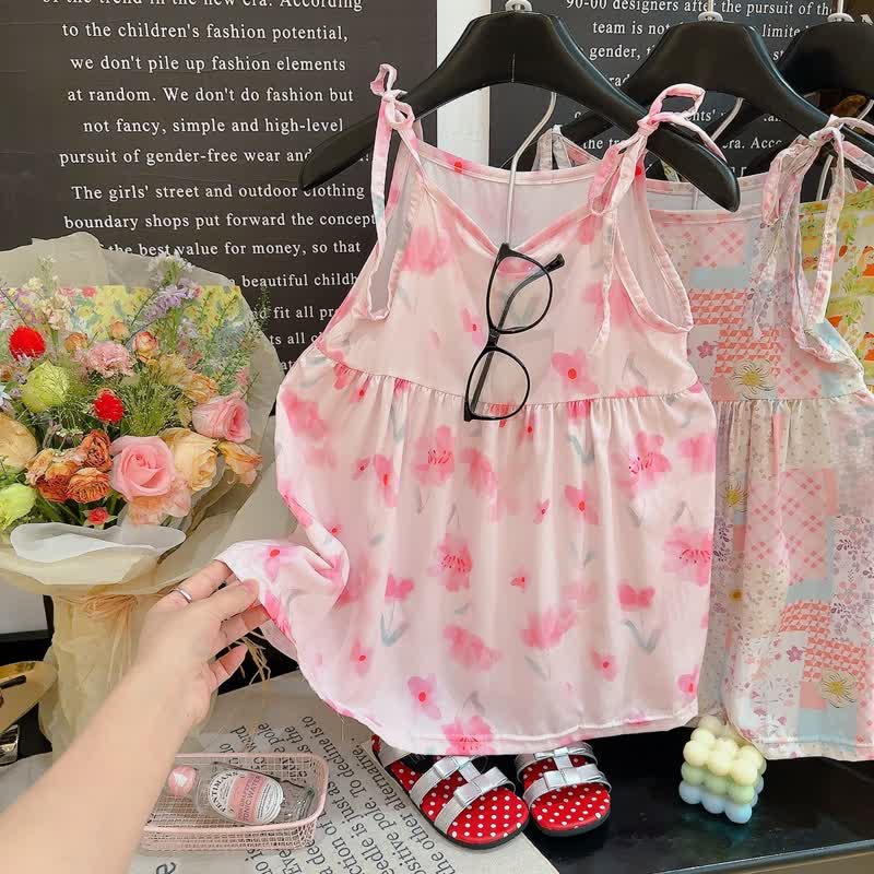 幼児用女の子向け花柄スパゲッティストラップDress - ピンクの桃の花 - 10-11歳 - image 7