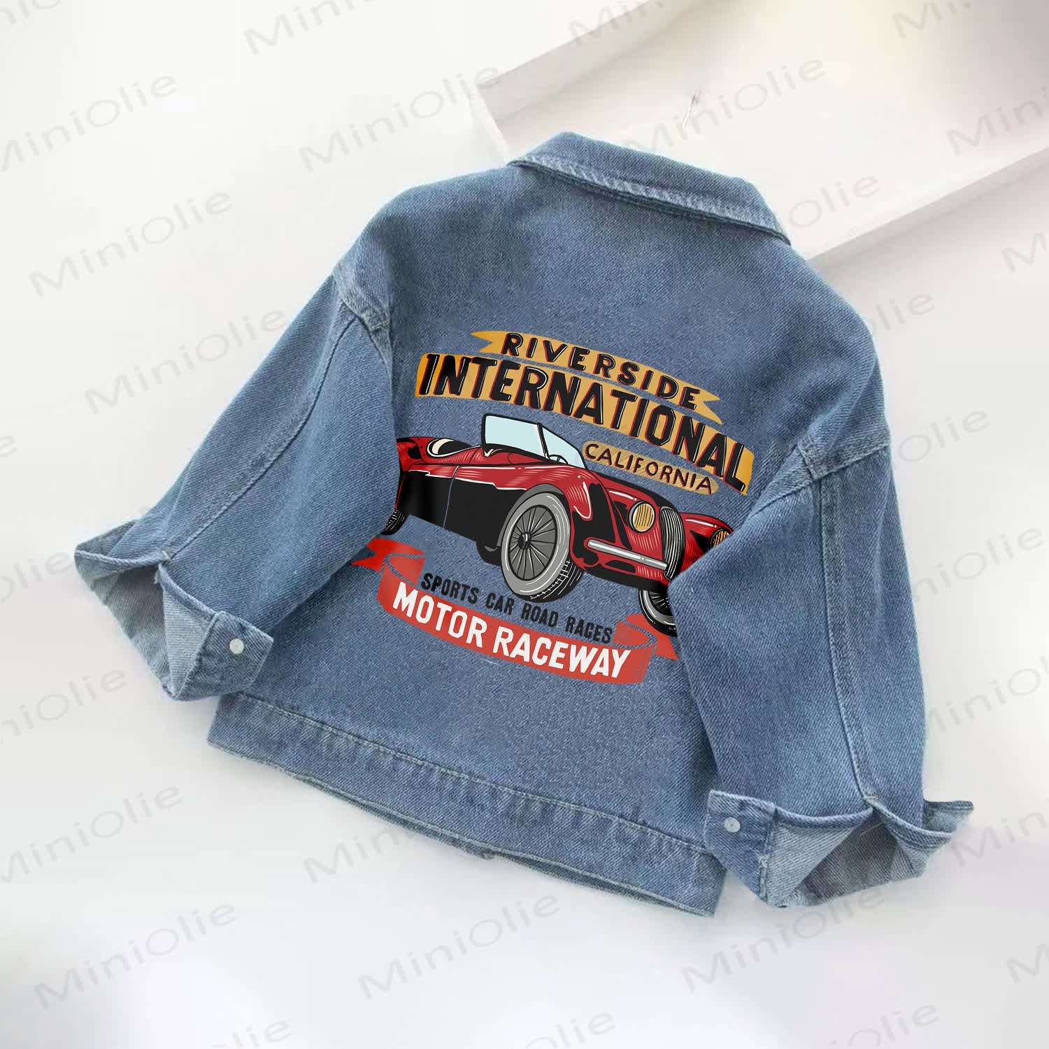 RIVERSIDE INTERNATIONAL CALIFORNIA SPORTS CAR ROAD RACES MOTOR RACEWAYの幼児・キッズ用デニムジャケット - 青 - 10-11歳 - image 1
