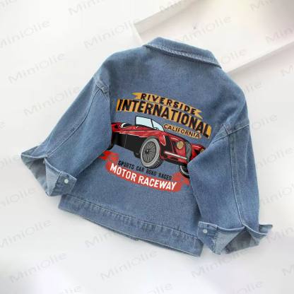 RIVERSIDE INTERNATIONAL CALIFORNIA SPORTS CAR ROAD RACES MOTOR RACEWAYの幼児・キッズ用デニムジャケット - 青 - 10-11歳 - image 1