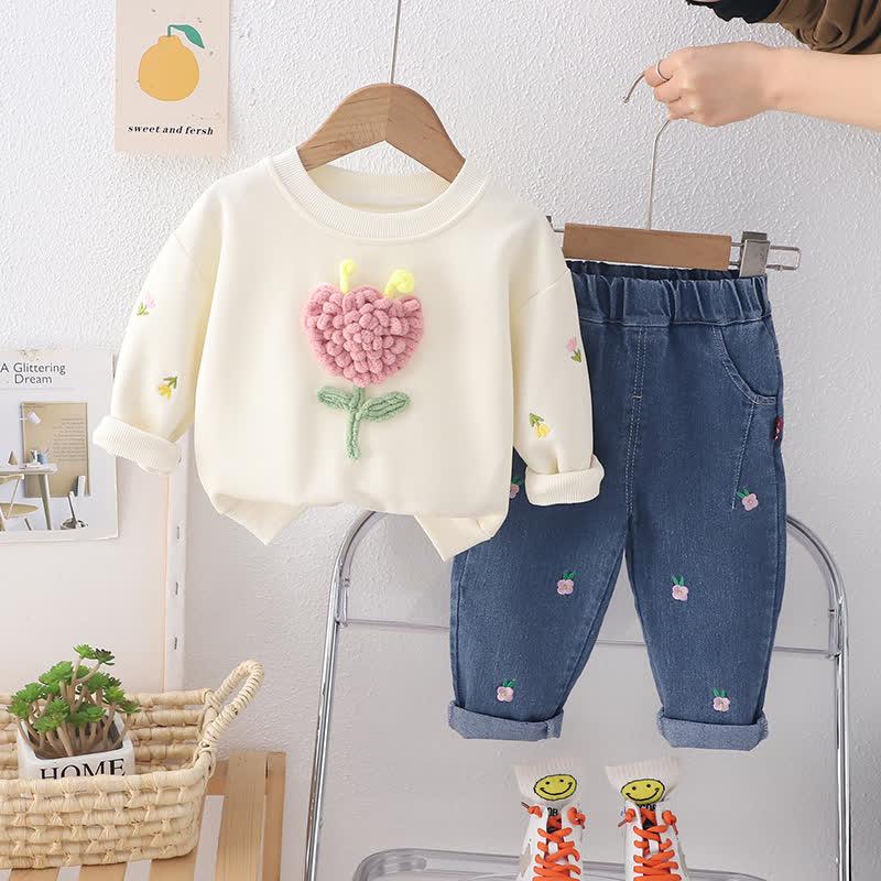 幼児用2ピースラブリーフラワーデニムセット - ベージュ - 5～7歳 - image 4