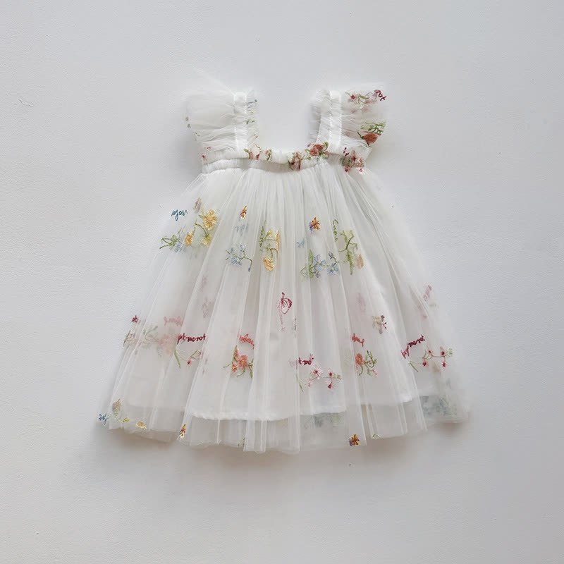 幼児用女の子用フラワーメッシュフライングスリーブDress - 白 - 5～7歳 - image 6