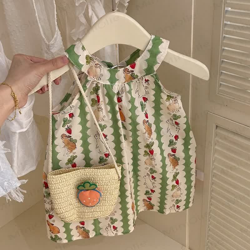 幼児用女の子ストライプ柄うさぎストラップDress（バッグ付き） - image 5