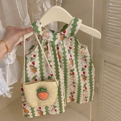 幼児用女の子ストライプ柄うさぎストラップDress（バッグ付き） - image 5