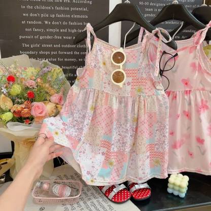 幼児用女の子向け花柄スパゲッティストラップDress - ピンクの花 - 10-11歳 - image 3